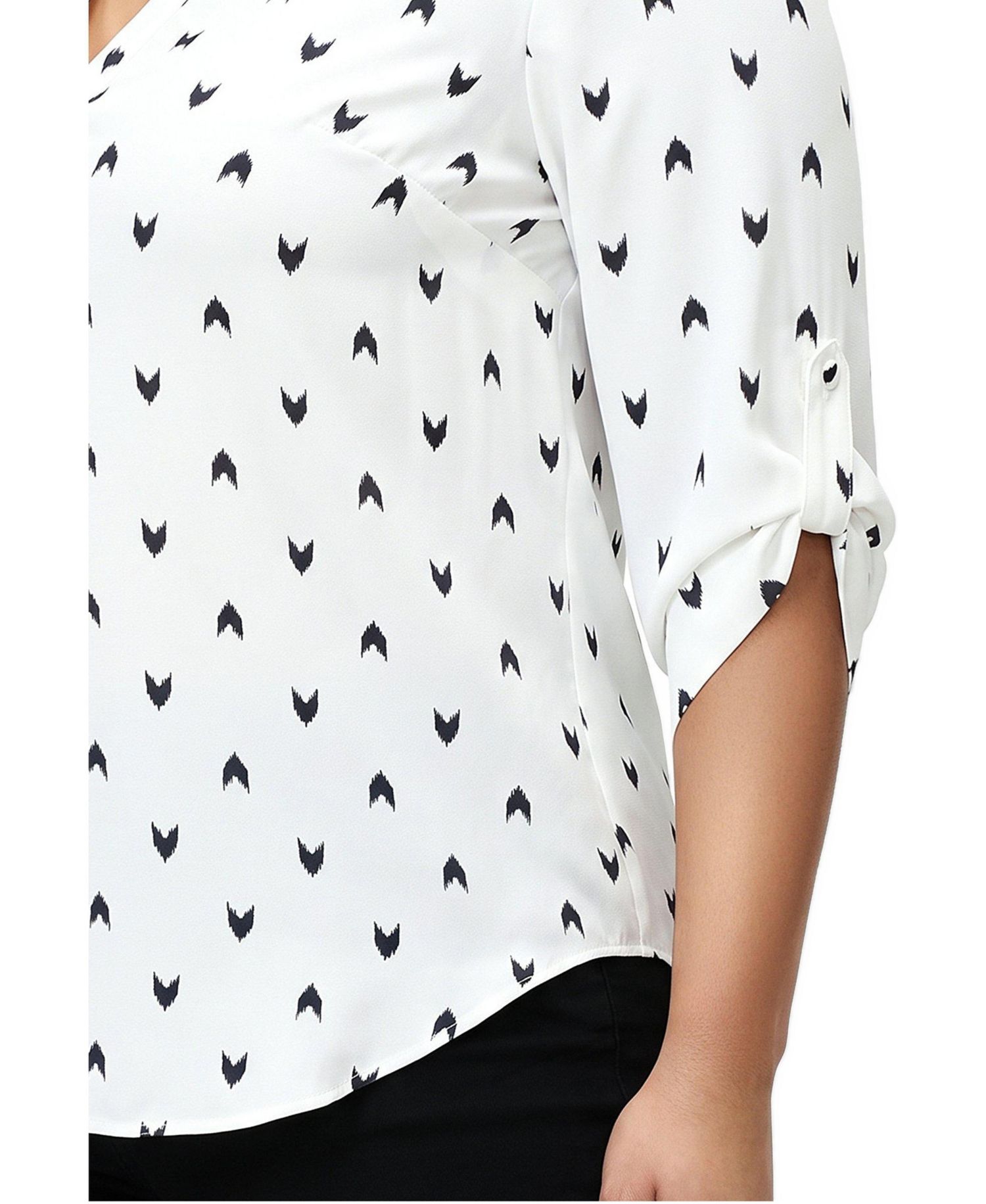 Plus Size Harper Floral 3/4 Roll-Tab Sleeve Blouse