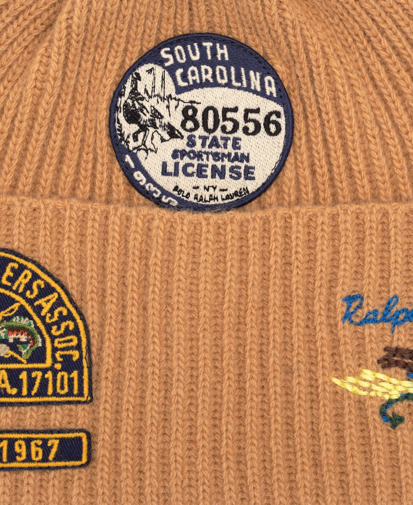 Мужская шапка Polo Ralph Lauren Patch Beanie Hat, цвет: Верблюжий — фото 3