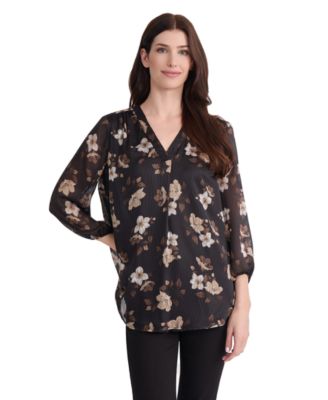 Women's Floral-Print V-Neck 3/4-Sleeve Tunic Top