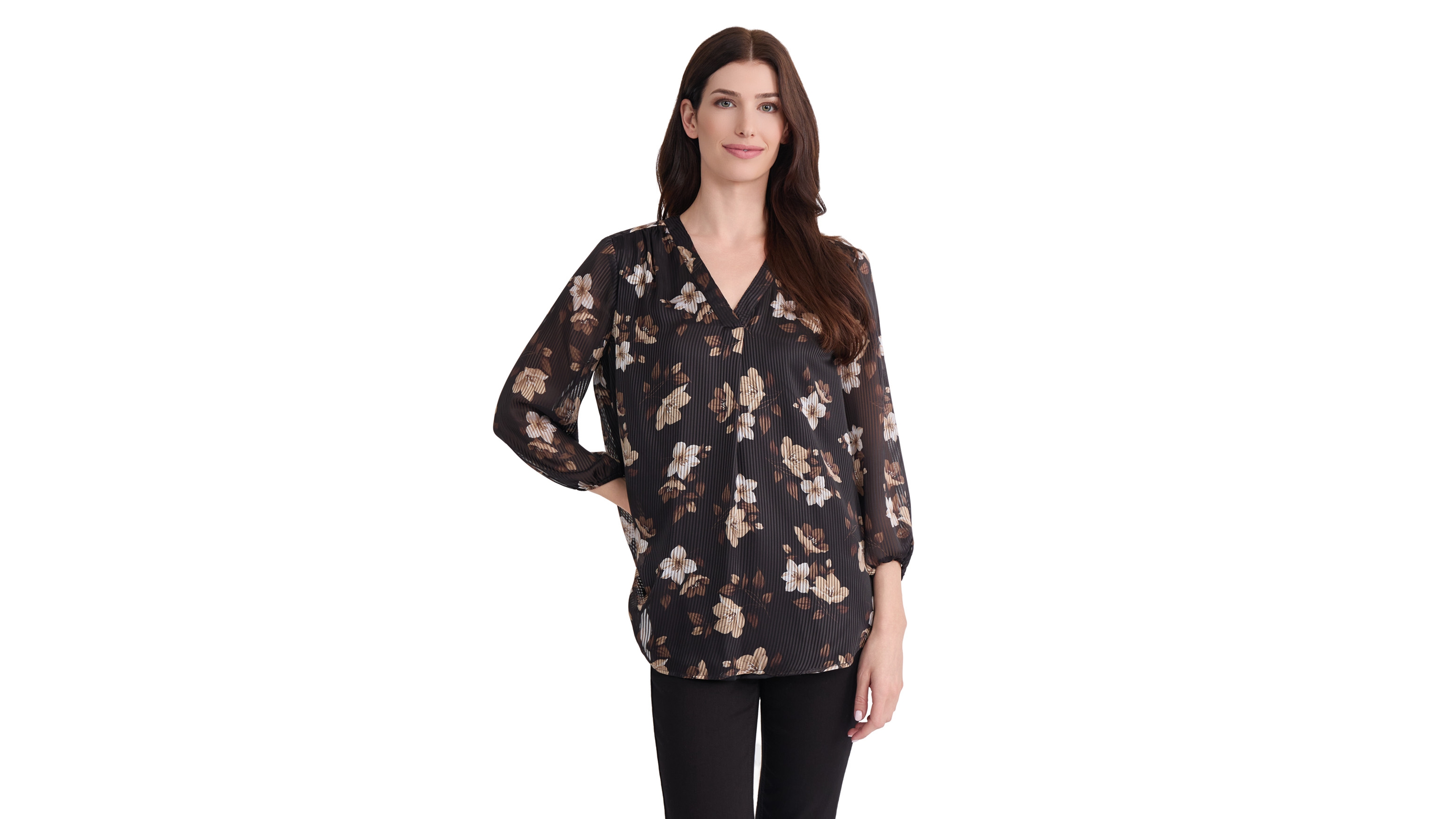 Jones New York Women's Floral-Print V-Neck 3/4-Sleeve Tunic