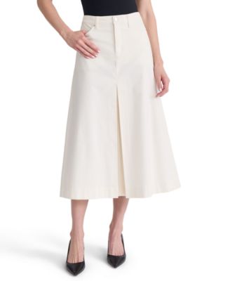 Women's High-Waisted A-Line Inverted-Pleat Denim Midi Skirt
