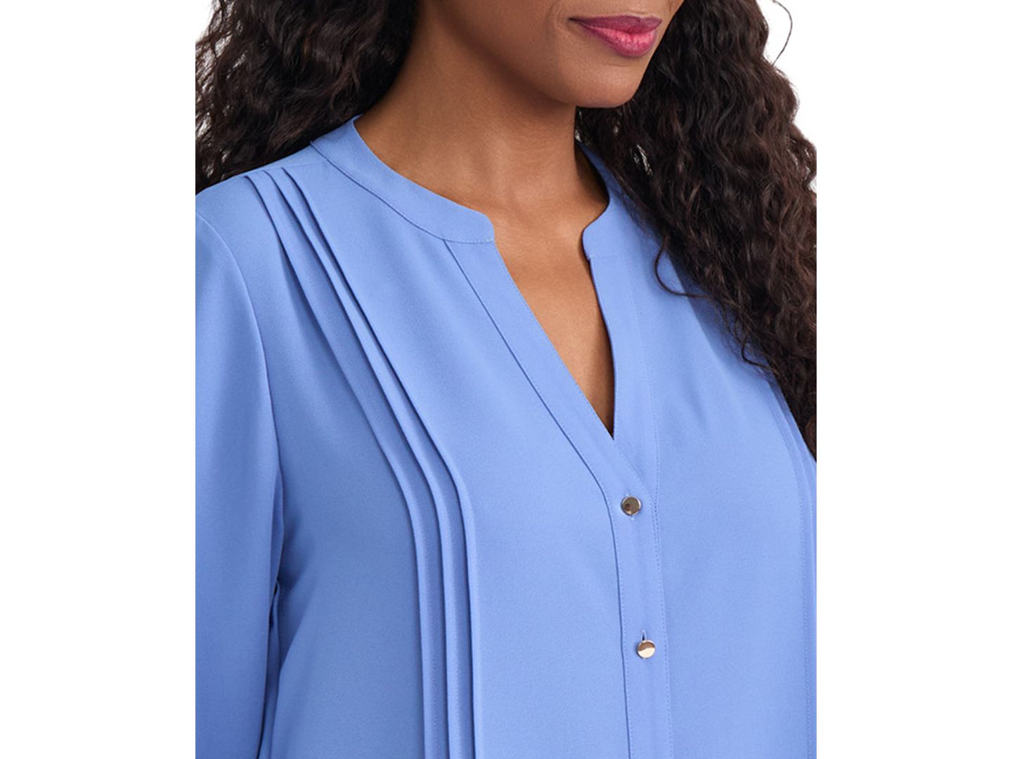 Женская блузка Jones New York Long-Sleeve Split V-Neck Pintuck, цвет: Синий каменный — фото 3