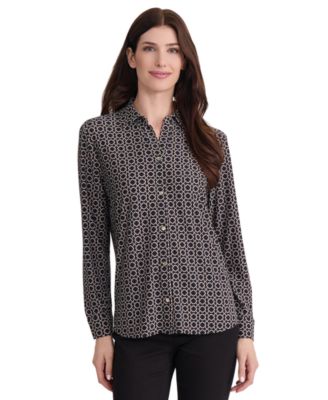 Women's Geometric Long-Sleeve Cuffed Blouse