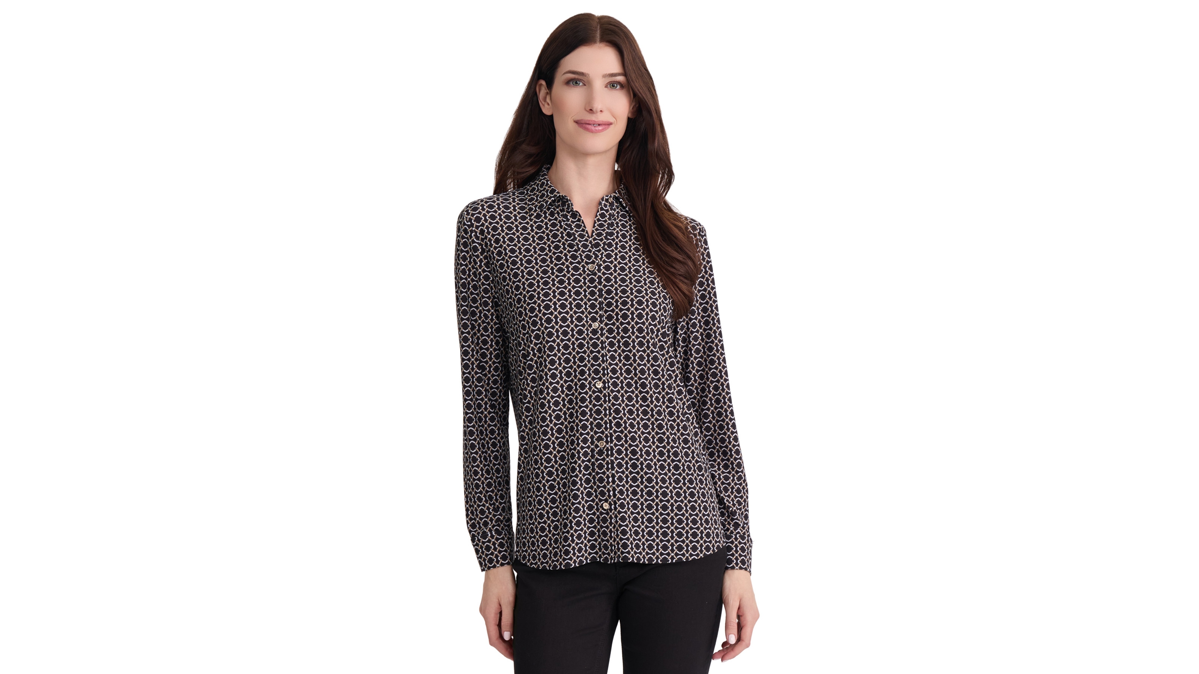 Jones New York Women's Geometric Long-Sleeve Cuffed Blouse