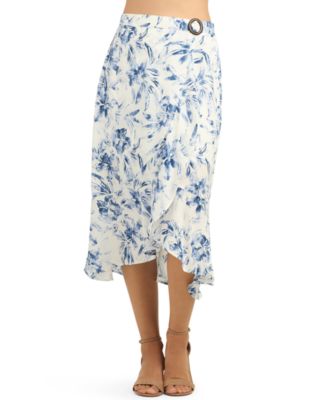 Juniors' Floral-Print High-Waisted Asymmetrical Skirt