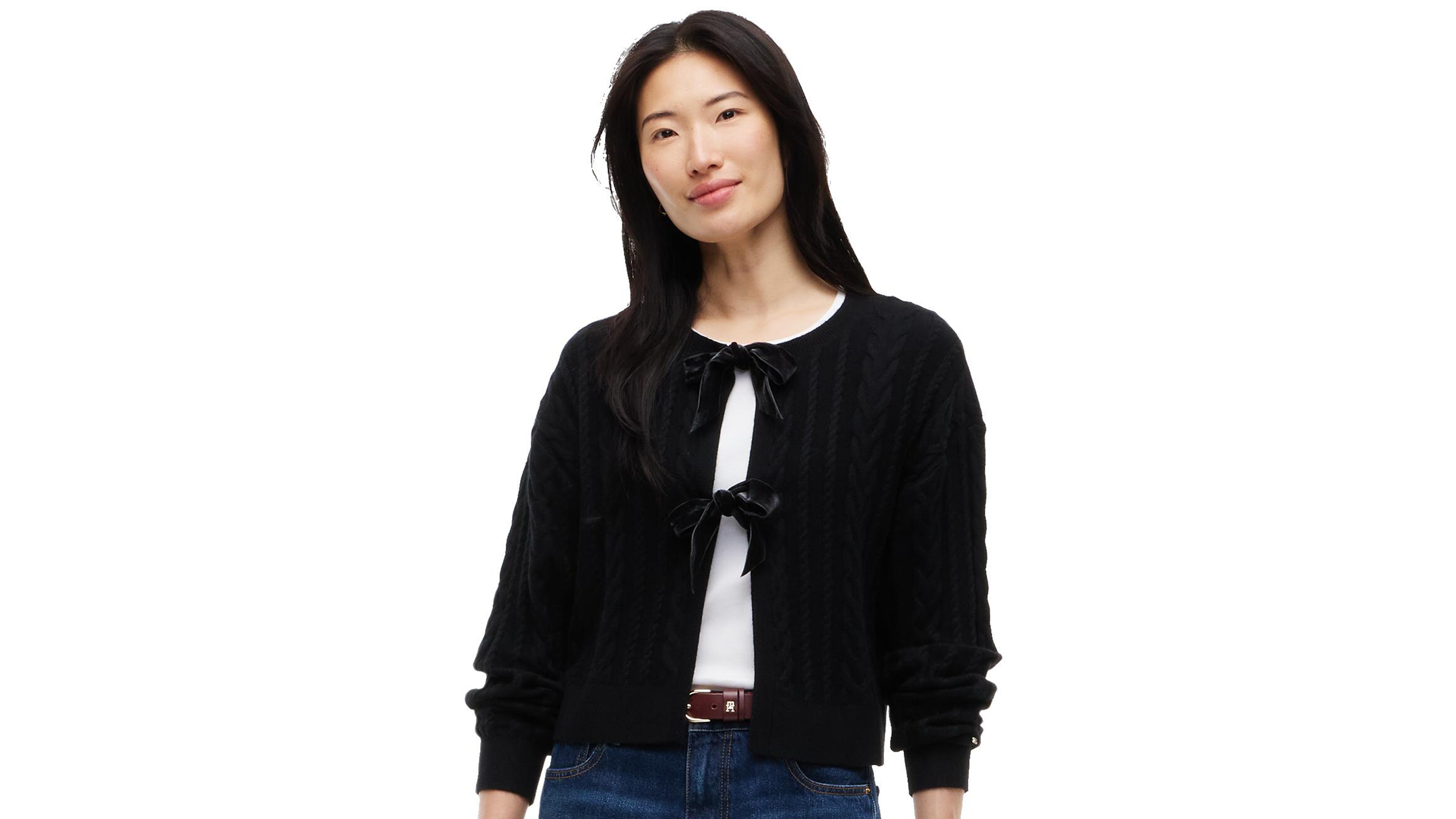 Tommy Hilfiger Women's Front Bows Cable-Knit Cardigan