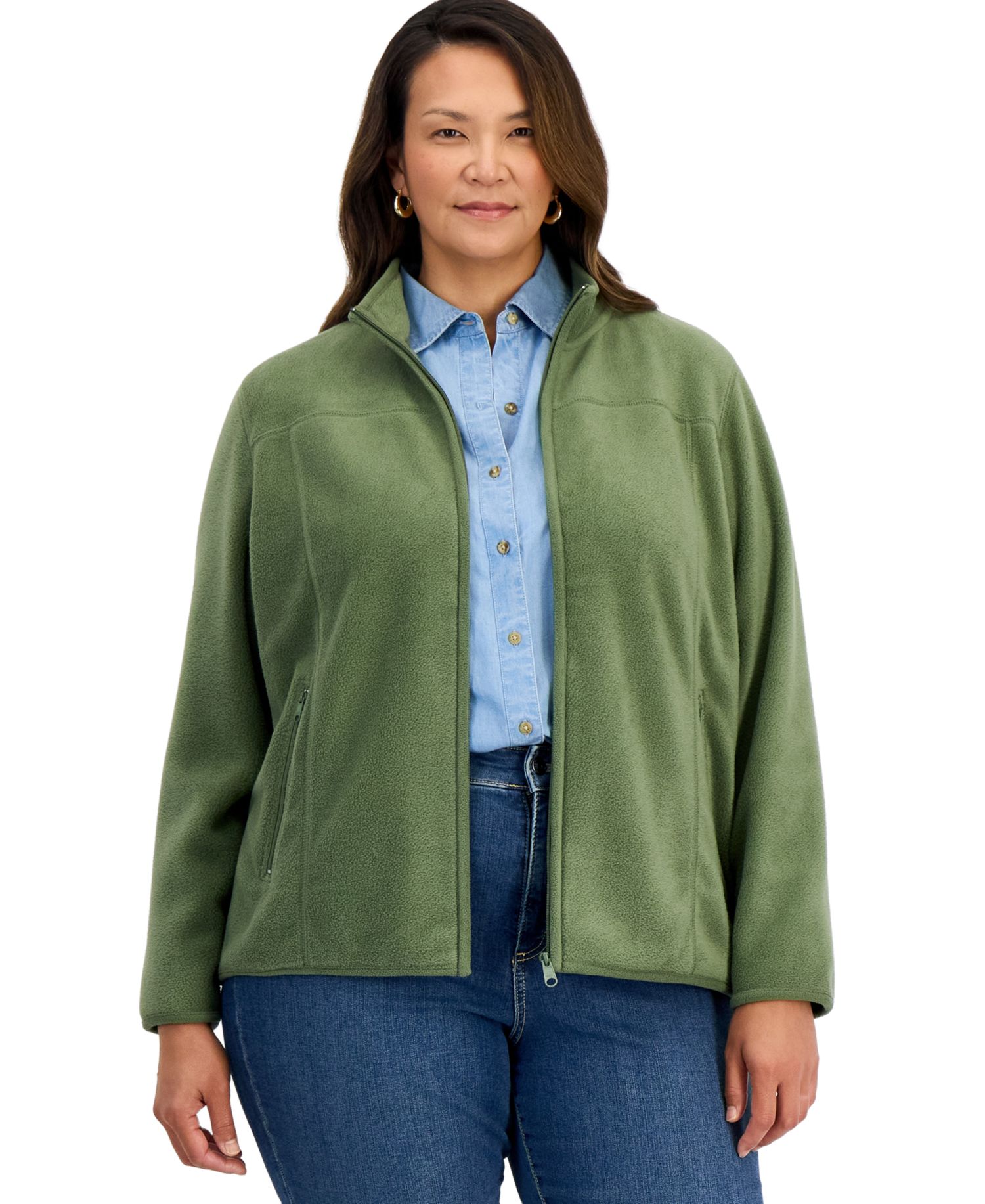 Plus Size Polar Fleece Zip-Front Jacket