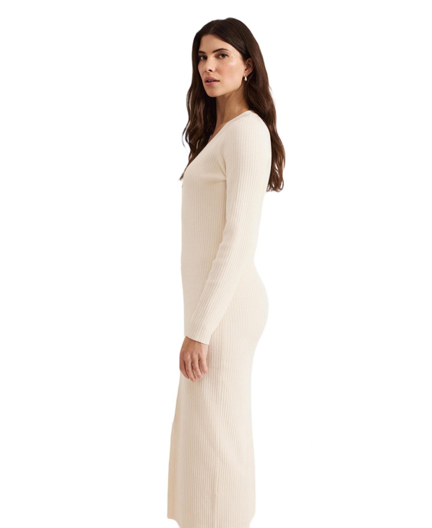 Женское платье Phase Eight Ella Ribbed-Knit Long-Sleeve V-Neck, цвет: Натуральный — фото 6