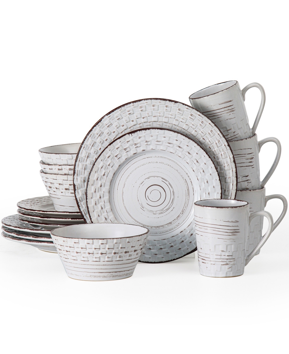 Lorren Home Trends 16 Piece Distressed Weave Dinnerware Set, Service for 4 - White