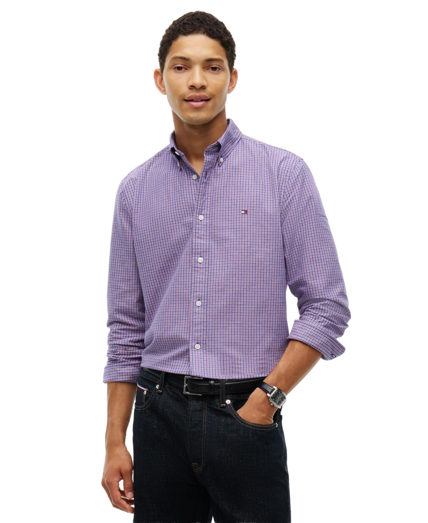 Мужская рубашка Tommy Hilfiger Heritage Oxford Tartan Long-Sleeve Regular-Fit, цвет: Красный / Клетчатый — фото 1