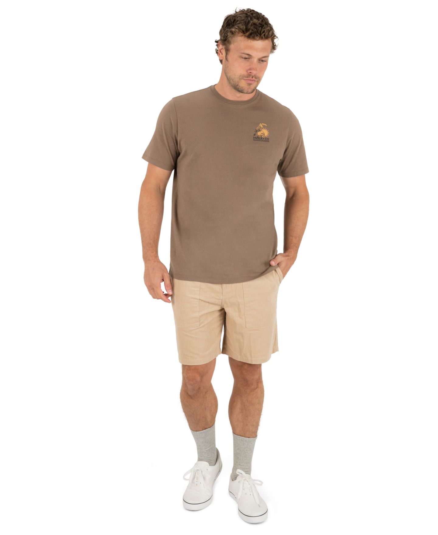 Мужские шорты Hurley Baja Cord Volley Elastic Waistband Shorts, 8" Inseam, цвет: Ореховый — фото 2
