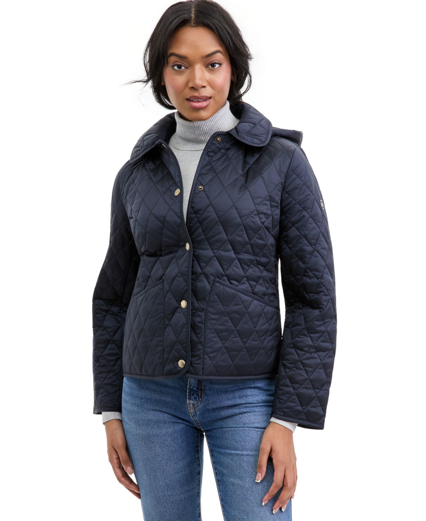 Женское пальто MICHAEL Michael Kors Short Hooded Quilted, цвет: Тёмно-синий — фото 1