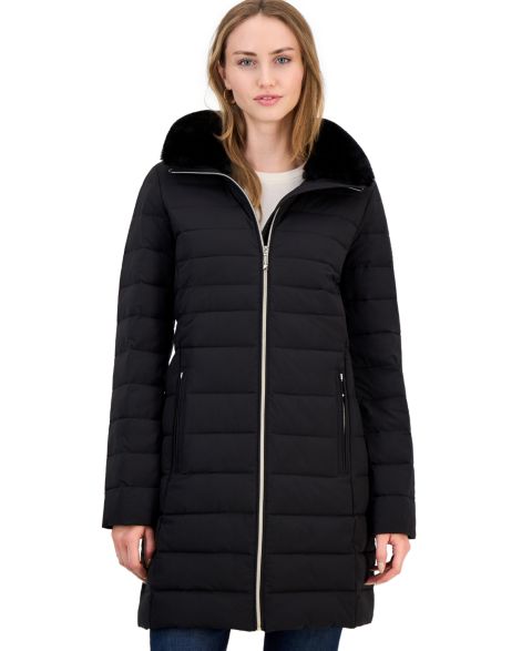 Женская куртка MICHAEL Michael Kors Faux-Fur-Collar Hooded Packable Puffer Coat, Created for Macy's, цвет: Чёрный