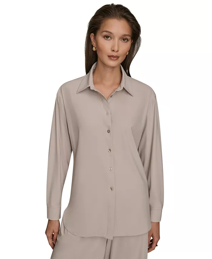 Women's 4-Way Stretch Knit Long Sleeve Button-Front Shirt