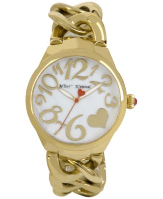 Betsey Johnson Women's Gold-Tone Stainless Steel Link Bracelet Watch ...