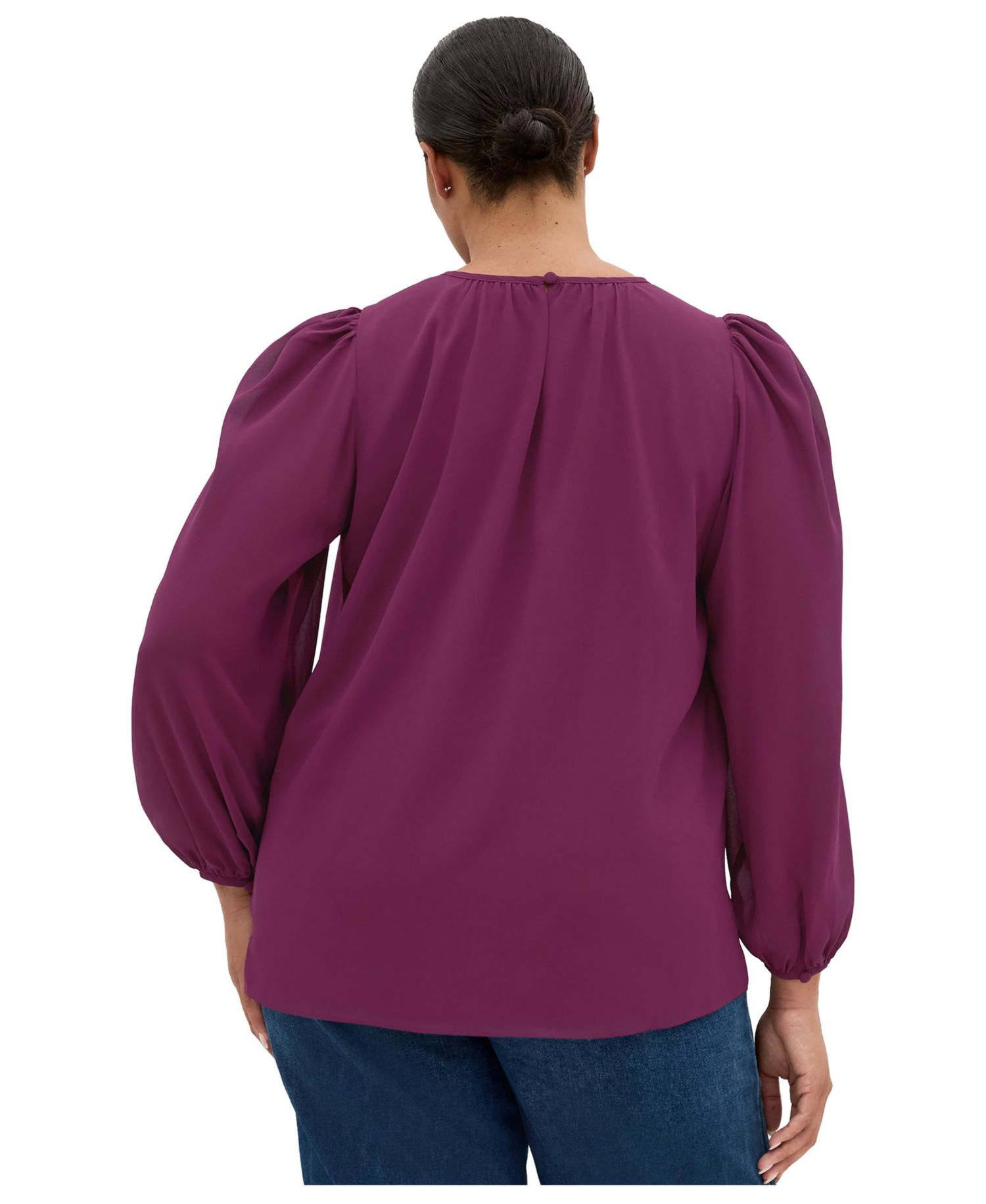 Plus Size Kelly Sheer-Sleeve Crewneck Blouse