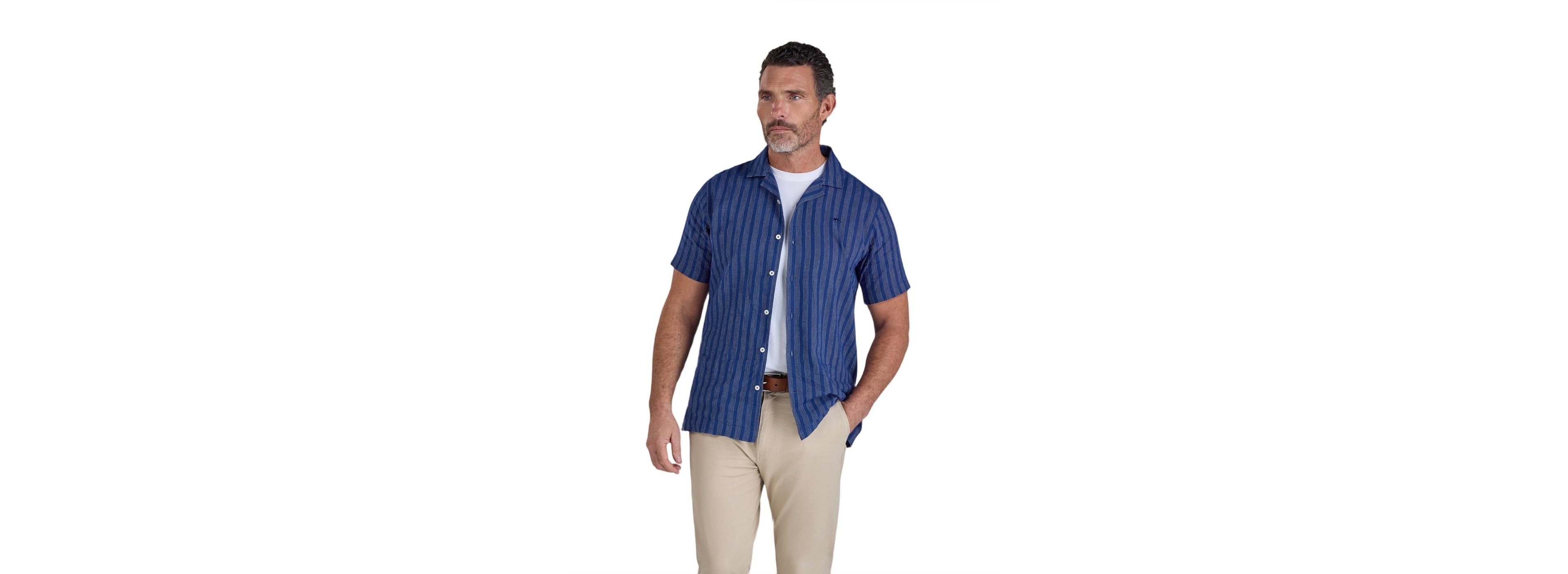 Raging Bull Men's Athen Stripe Linen Blend Shirt