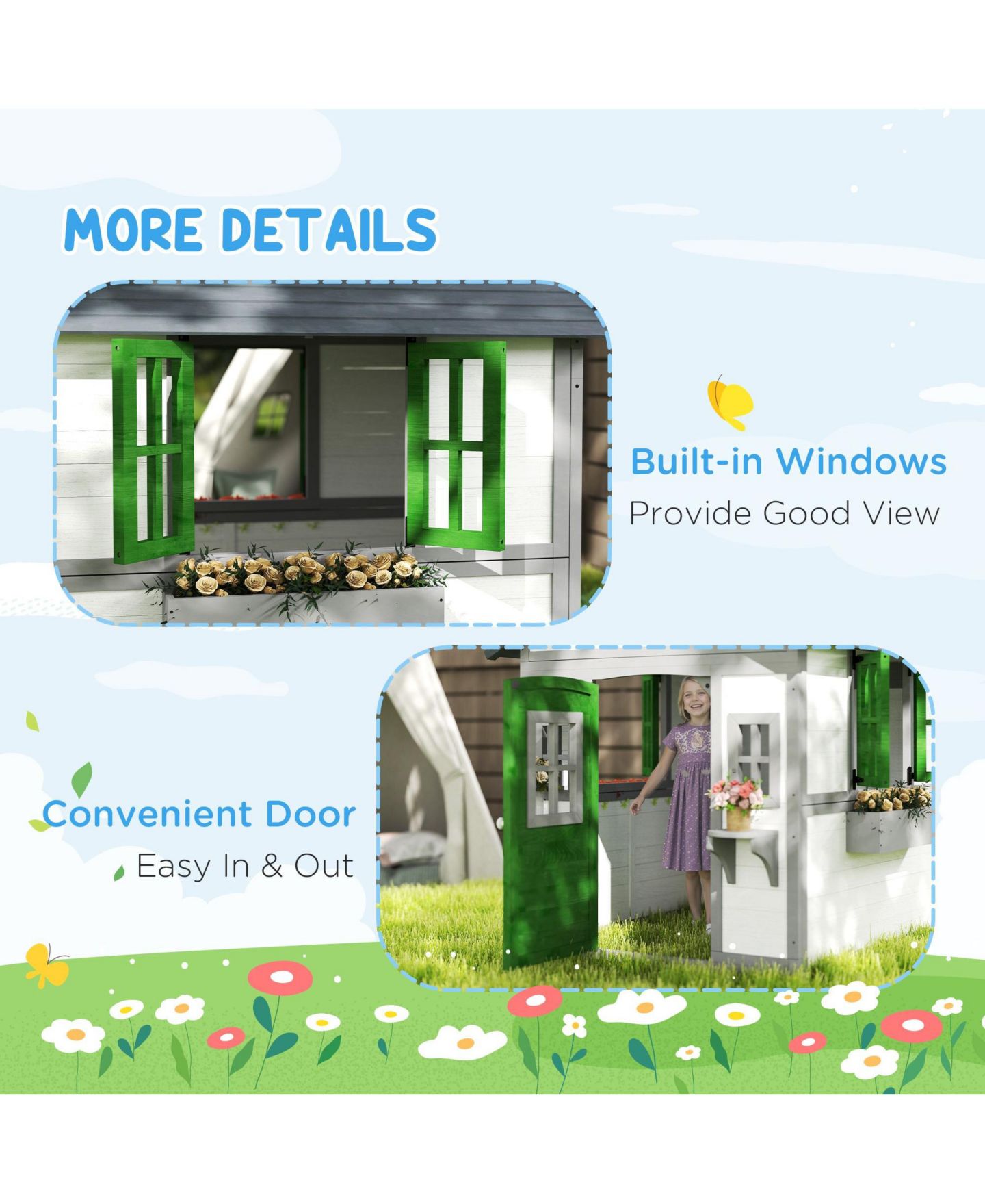 Детская игрушка SEVORLEY Outdoor Wood Playhouse, Ages 3-8, цвет: Белый — фото 7