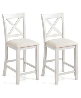 Rubber Wooden Bar Stools Set of 4 with Footrest Comfortable Linen Cushion