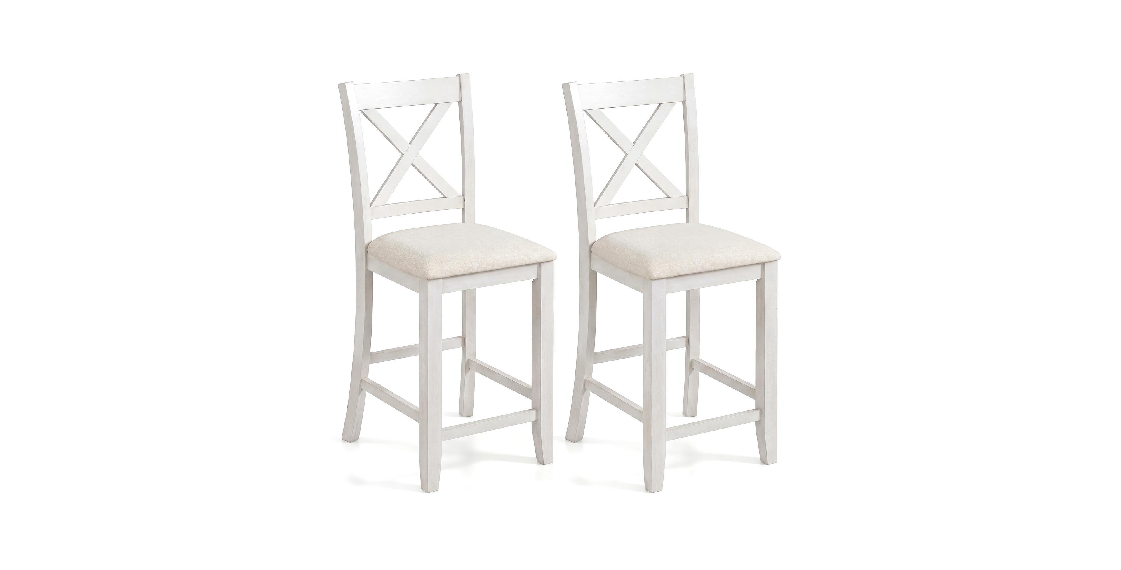 Costway Rubber Wooden Bar Stools Set of 4 with Footrest Comfortable Linen Cushion