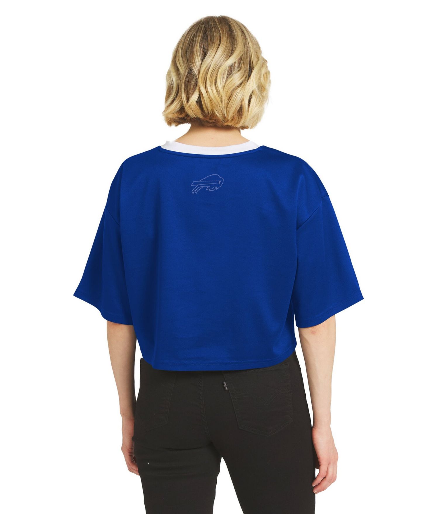 Женская футболка WEAR by Erin Andrews Royal Buffalo Bills Cropped V-Neck Jersey — фото 2