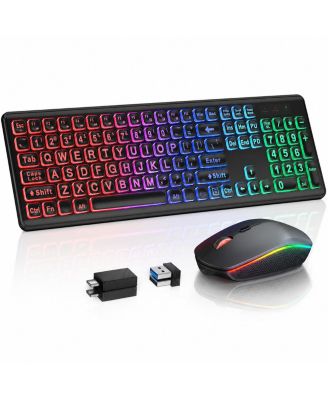Wireless RGB Backlit Rechargeable Keyboard and Mouse Combo for PC/Mac