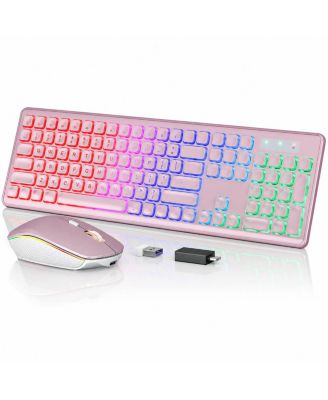 Wireless RGB Backlit Rechargeable Keyboard and Mouse Combo for PC/Mac