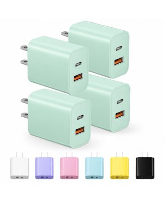 20W Dual-Port USB-A and USB-C Wall Charger for iPhone, iPad, and Android, 4-Pack