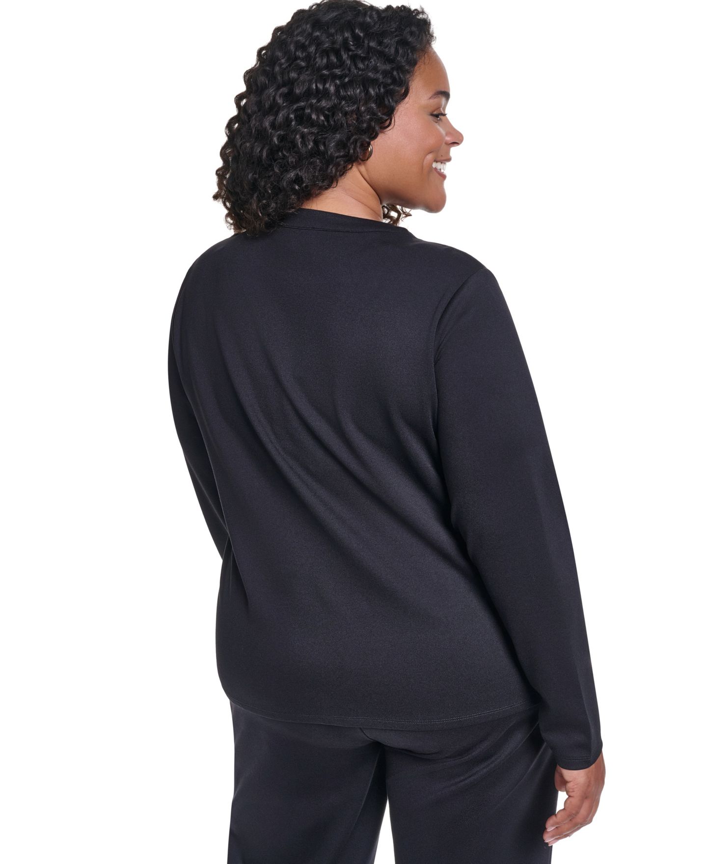 Женский топ KARL LAGERFELD PARIS Plus Size Long-Sleeve Crewneck Button-Front Top, цвет: Чёрный — фото 8