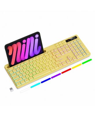 Wireless Keyboard RGB Backlit Phone Holder 2.4G Rechargeable Quiet Typing Multimedia Keys