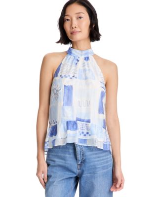 Women's Halter Bow Tie Neck Ruffled-Hem Top