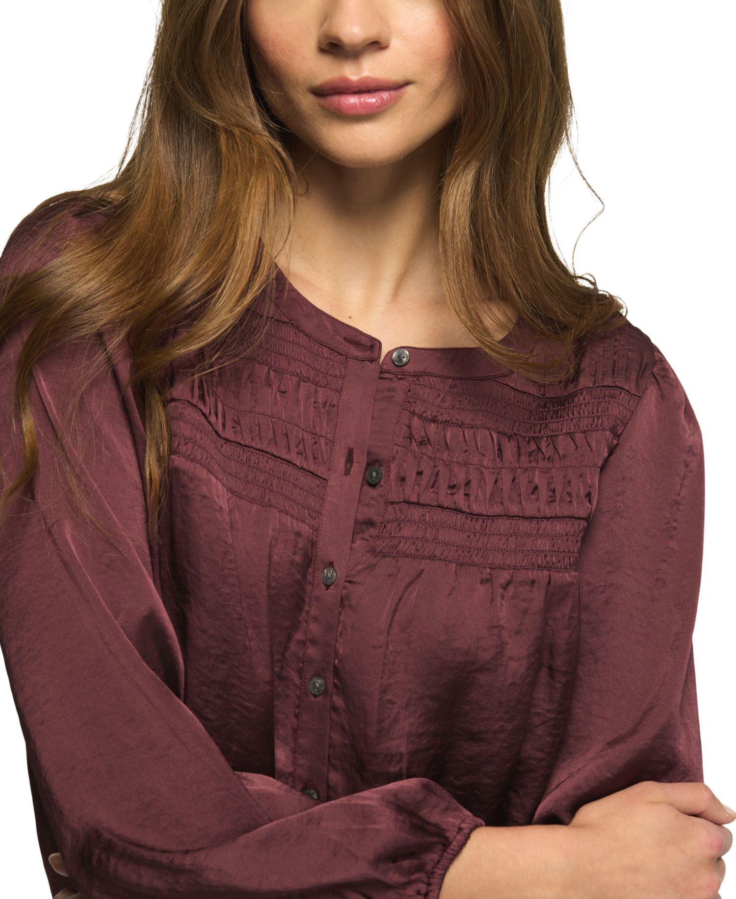 Women's Long-Sleeve Satin Pintuck Blouse