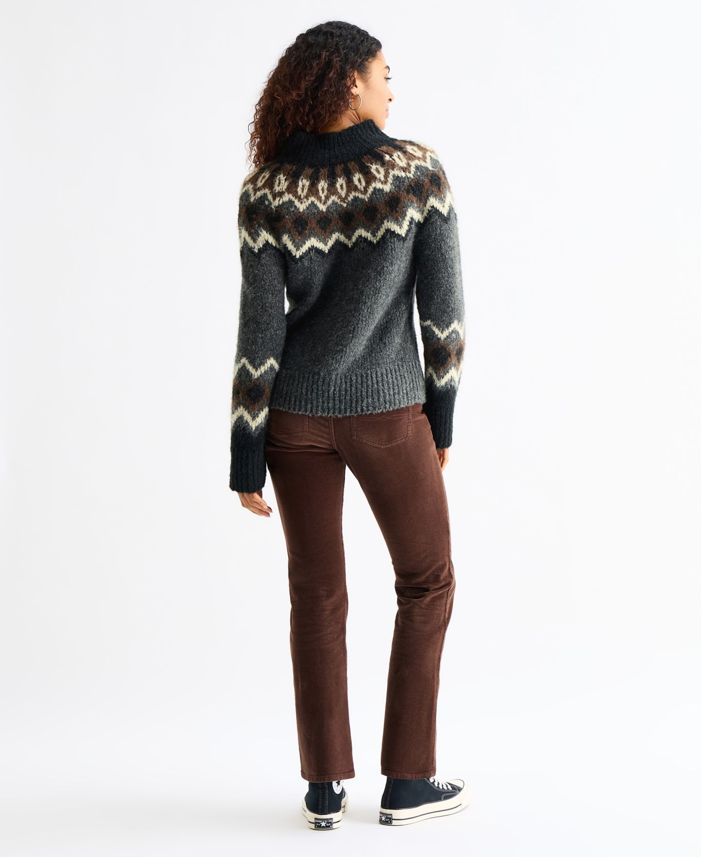 Женский свитер Lucky Brand Fair Isle Mock Neck Long-Sleeve, цвет: Угольный меланжевый серый — фото 5