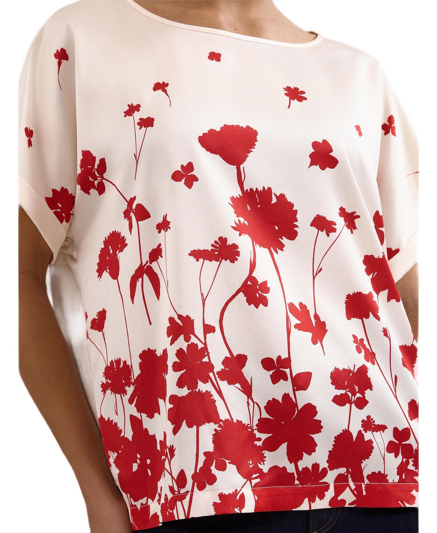 Женская блузка Phase Eight Marion Floral-Print Short-Sleeve Relaxed-Silhouette, цвет: Слоновая кость — фото 5