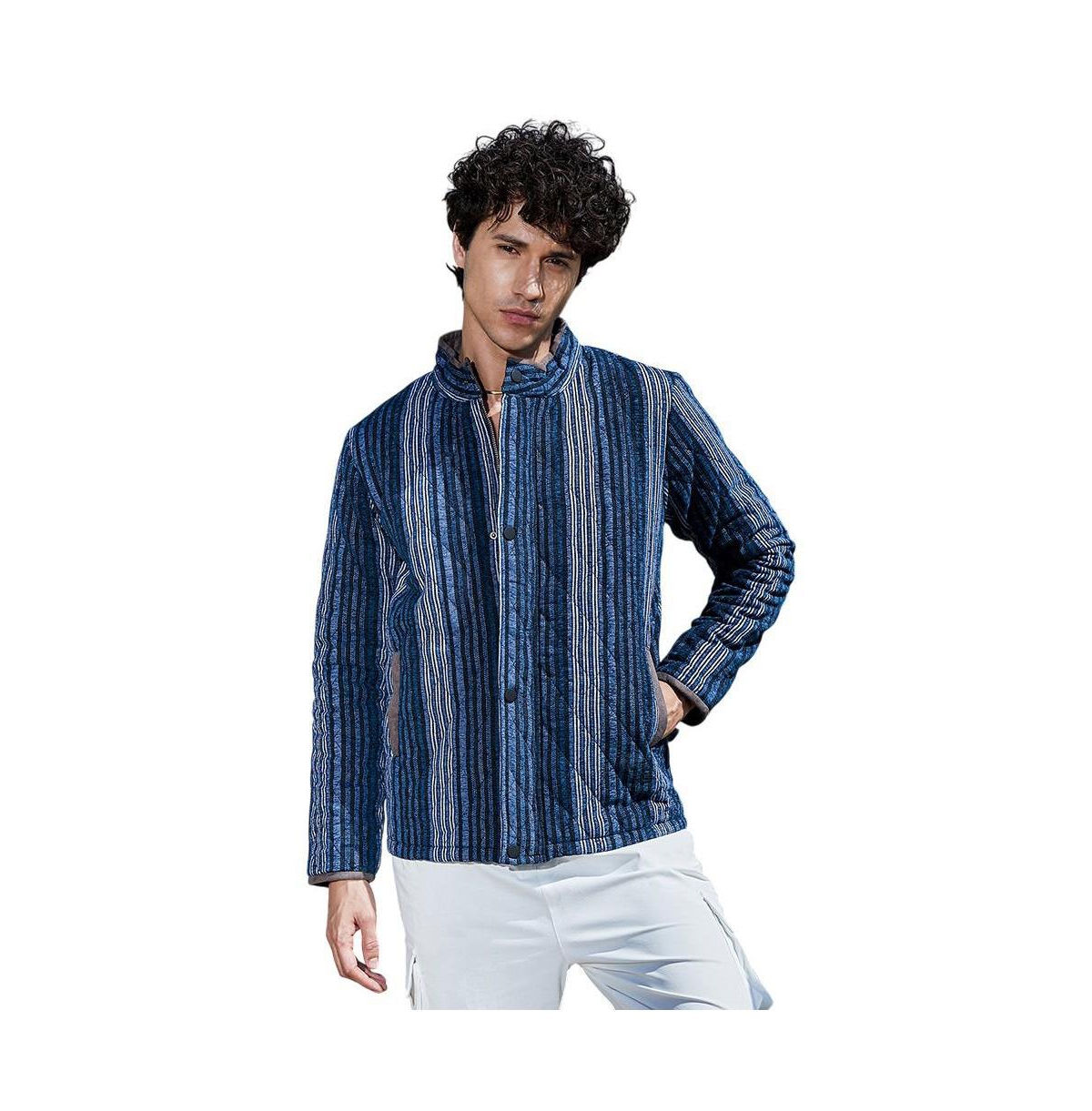 Campus Sutra Men's Woven-Striped Quilted Jacket