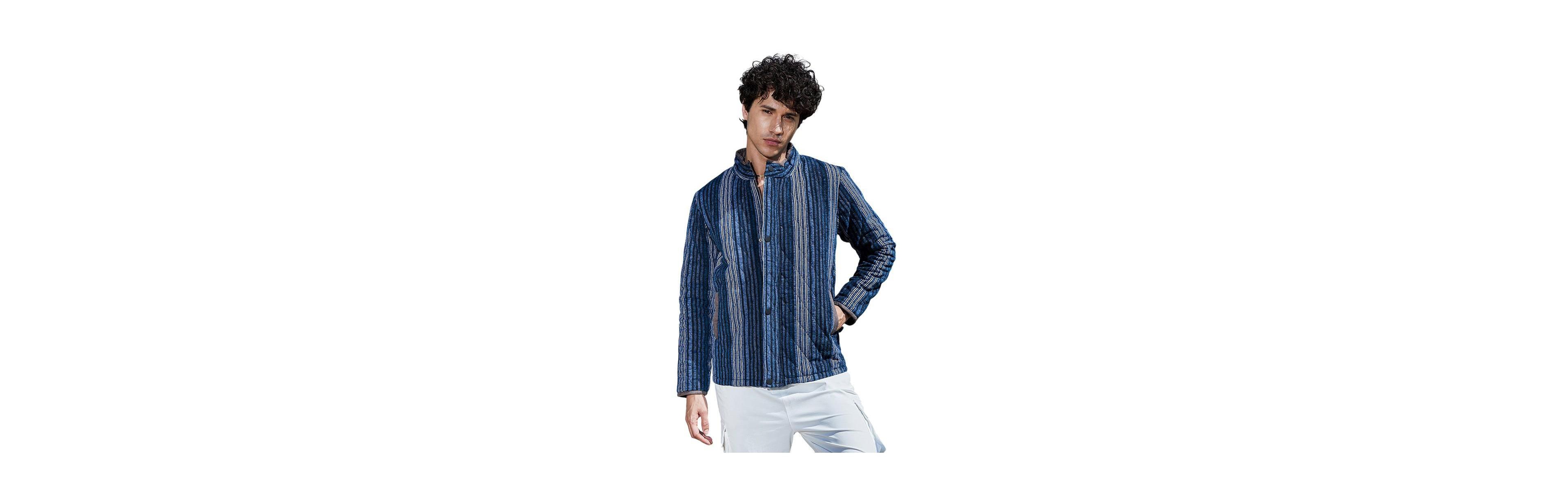 Campus Sutra Men's Woven-Striped Quilted Jacket