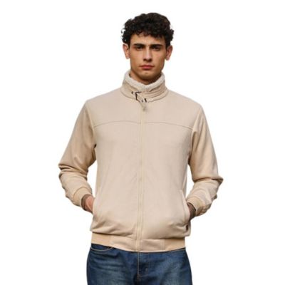 Men's Contrast Sherpa-Lined Suede Bomber Jacket