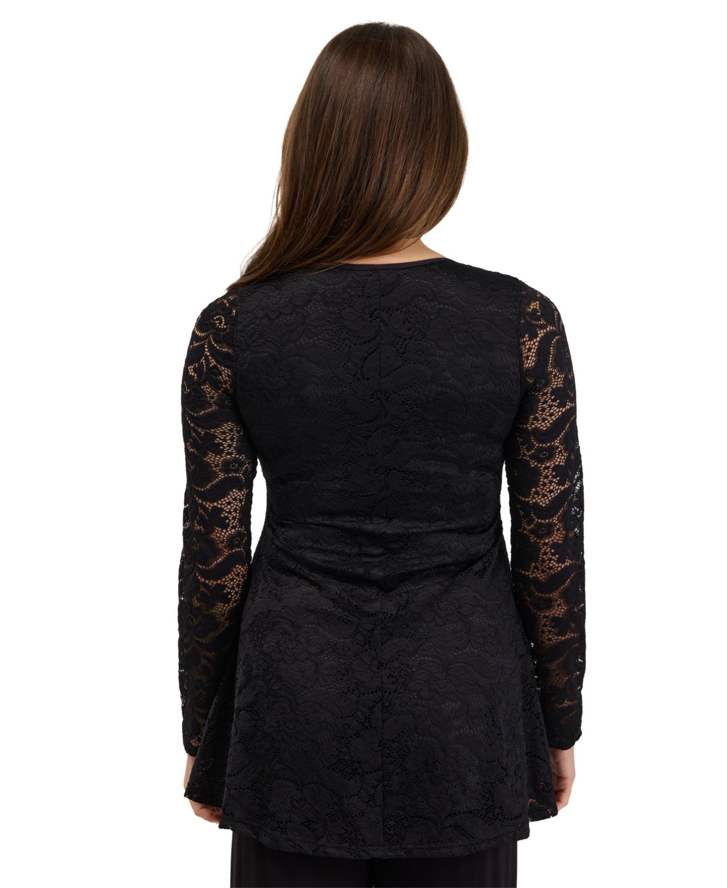 Женский топ 24seven Comfort Apparel Scoop-Neck Long-Sleeve Floral Lace Tunic, цвет: Чёрный — фото 3