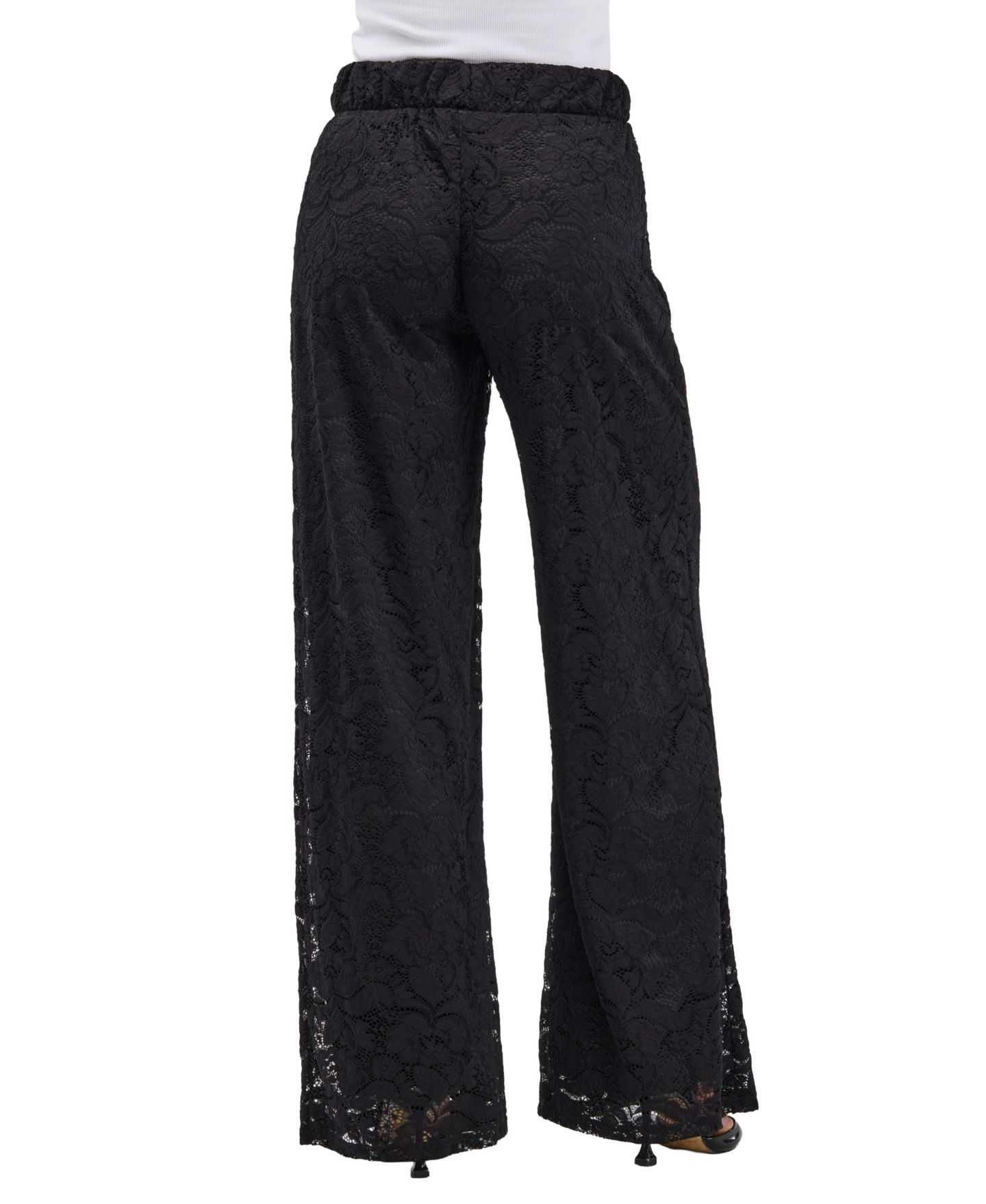 Женские брюки 24seven Comfort Apparel Wide-Leg Floral-Print Lace, цвет: Чёрный — фото 5