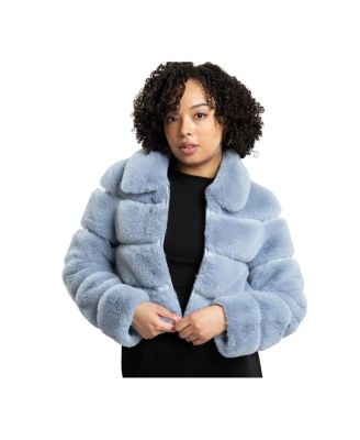 Women's Carlyn Faux Fur and Faux Leather Striped Cropped Bomber Jacket