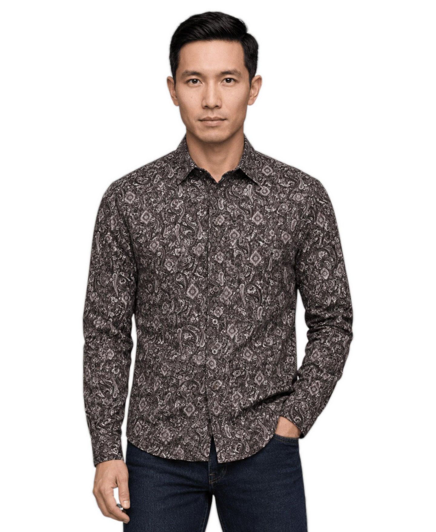 Мужская рубашка Garnet Spread Collar Print Long-Sleeve, цвет: Коньячный — фото 2