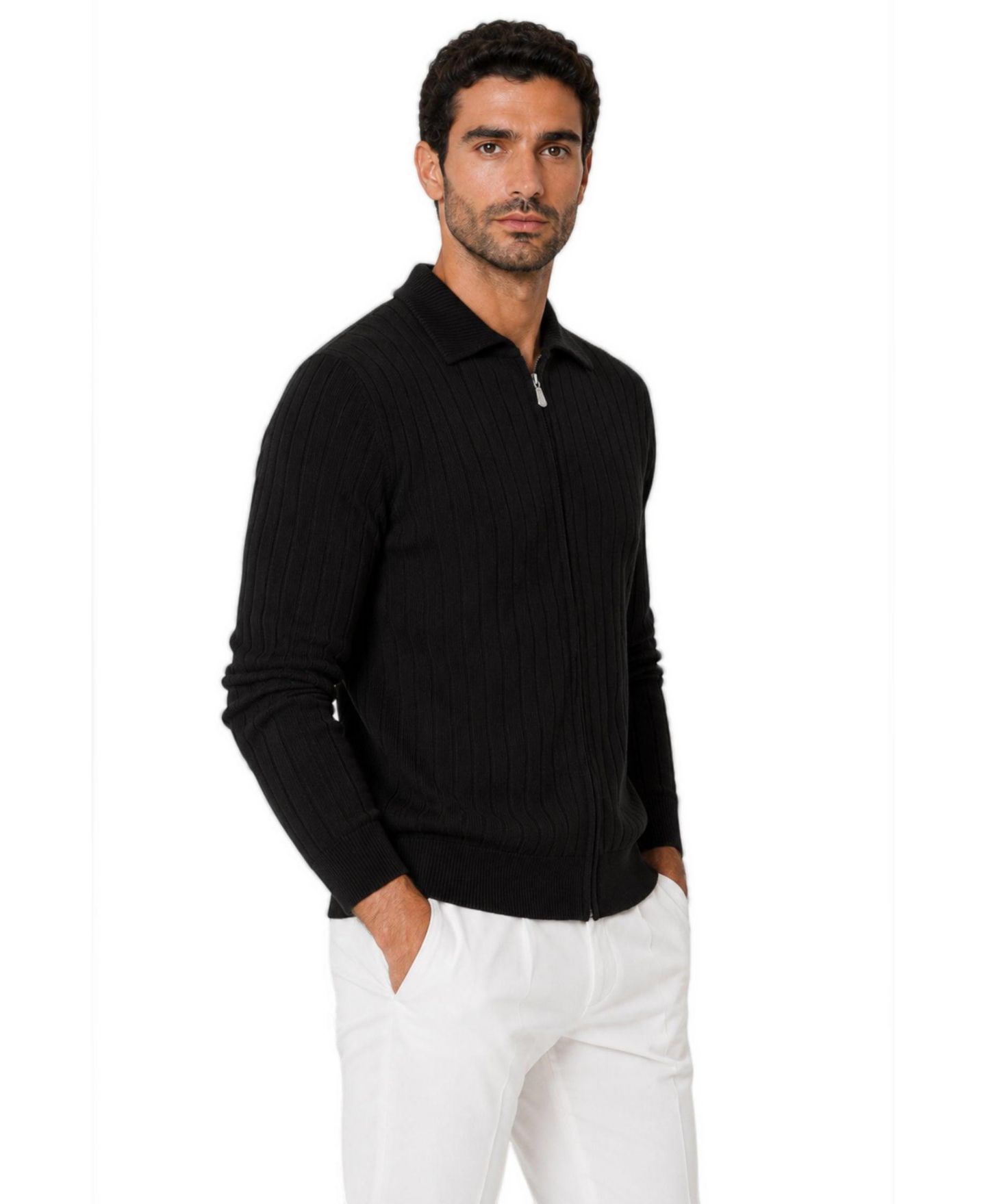 Мужской свитер Garnet Cortona Big & Tall из мериноса, воротник-стойка, полумолния, цвет: Чёрный — фото 3
