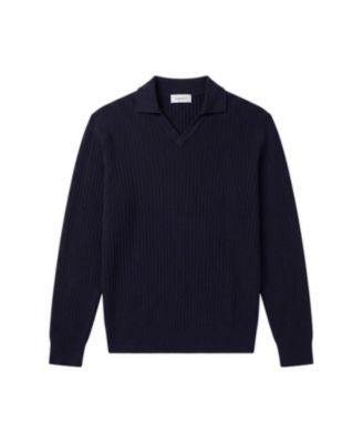 Men's Merino Wool Ribbed-Knit Polo Sweater