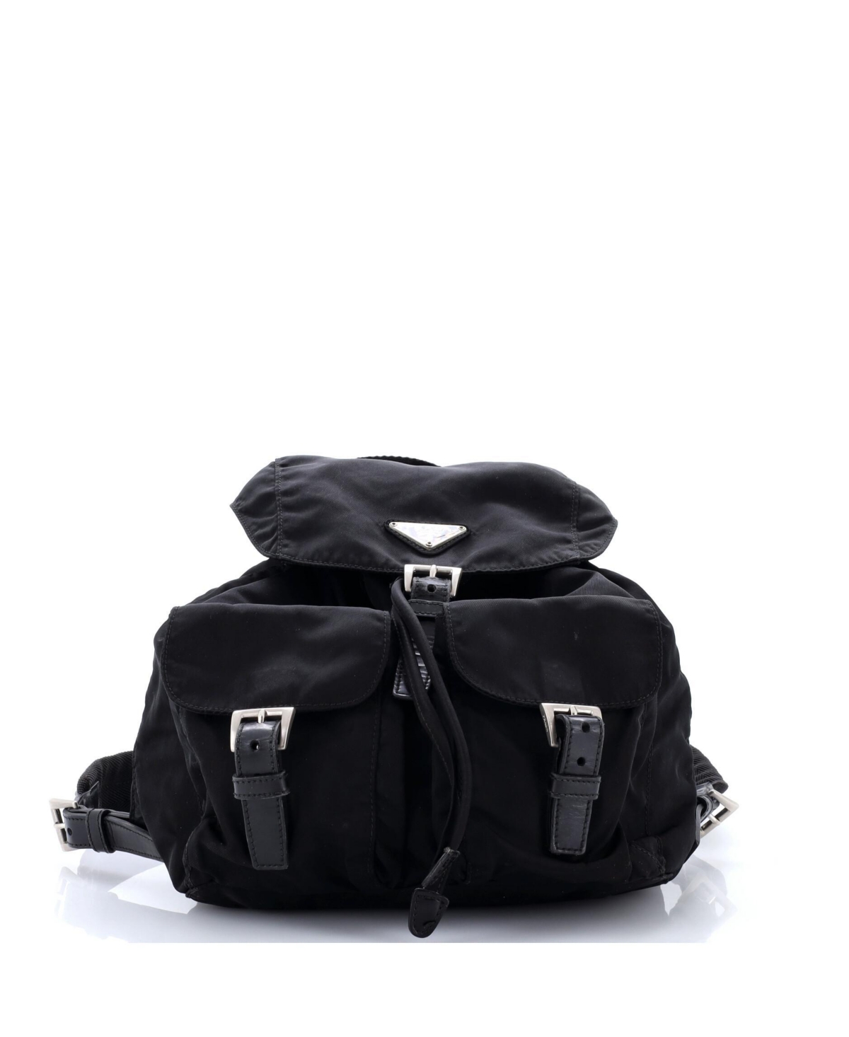 Pre-Owned Prada Small Double Front Pocket Backpack Tessuto - Black