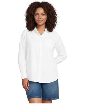Plus Size Removable-Collar Poplin Long-Sleeve Shirt