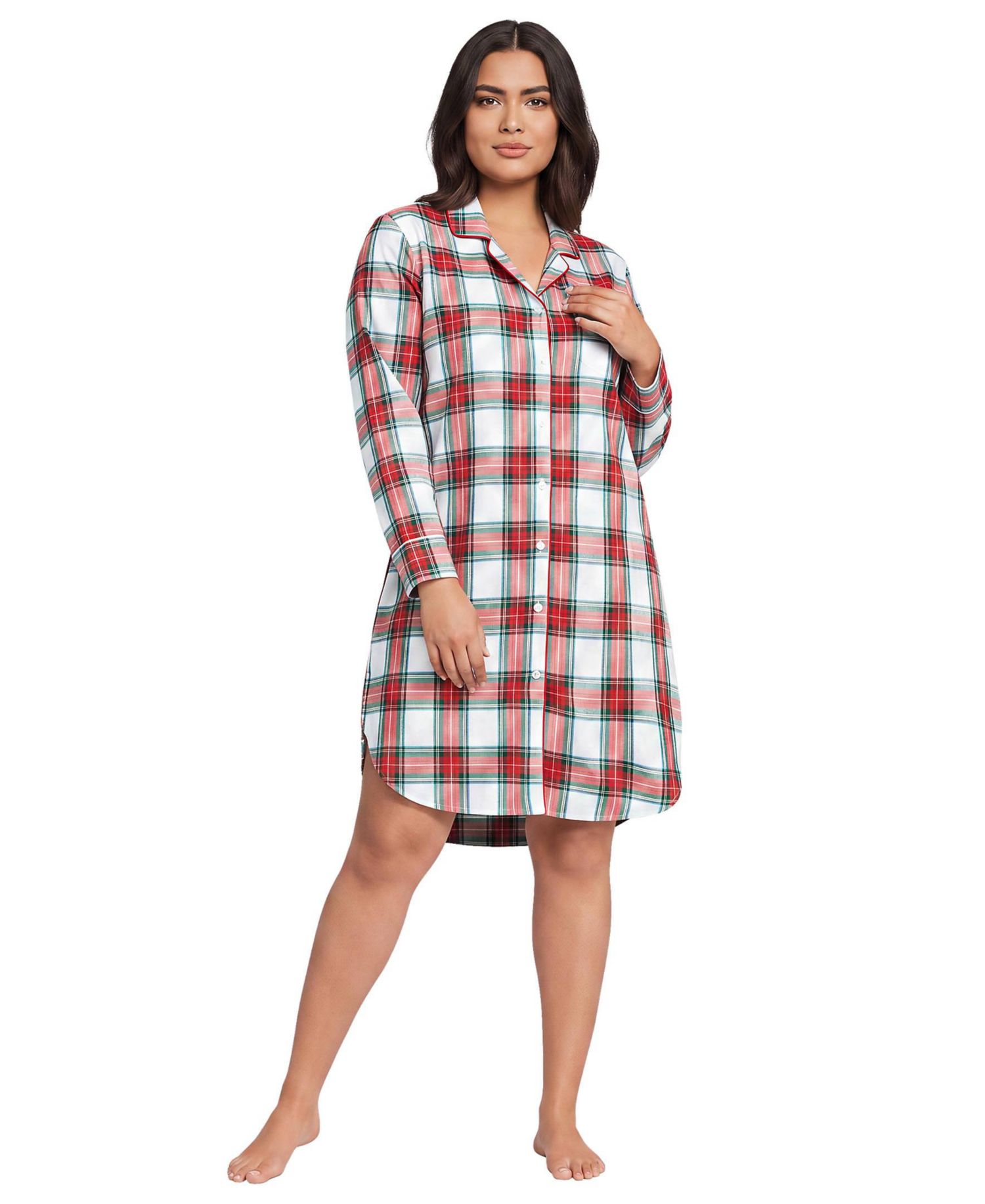 Plus Size Cotton Poplin Long Sleeve Sleepshirt Nightgown