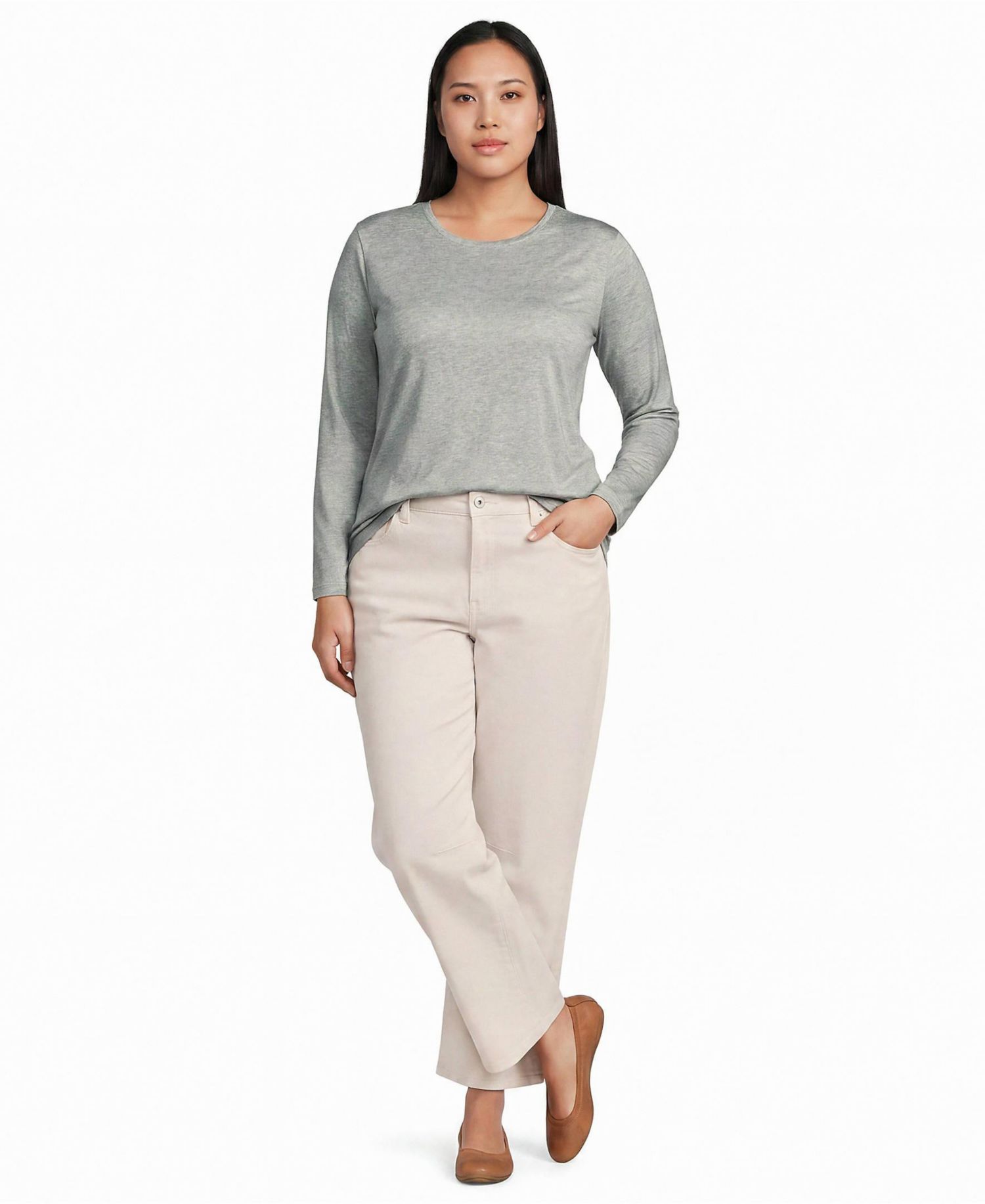 Plus Size Supima Cotton Long Sleeve Crewneck T-Shirt
