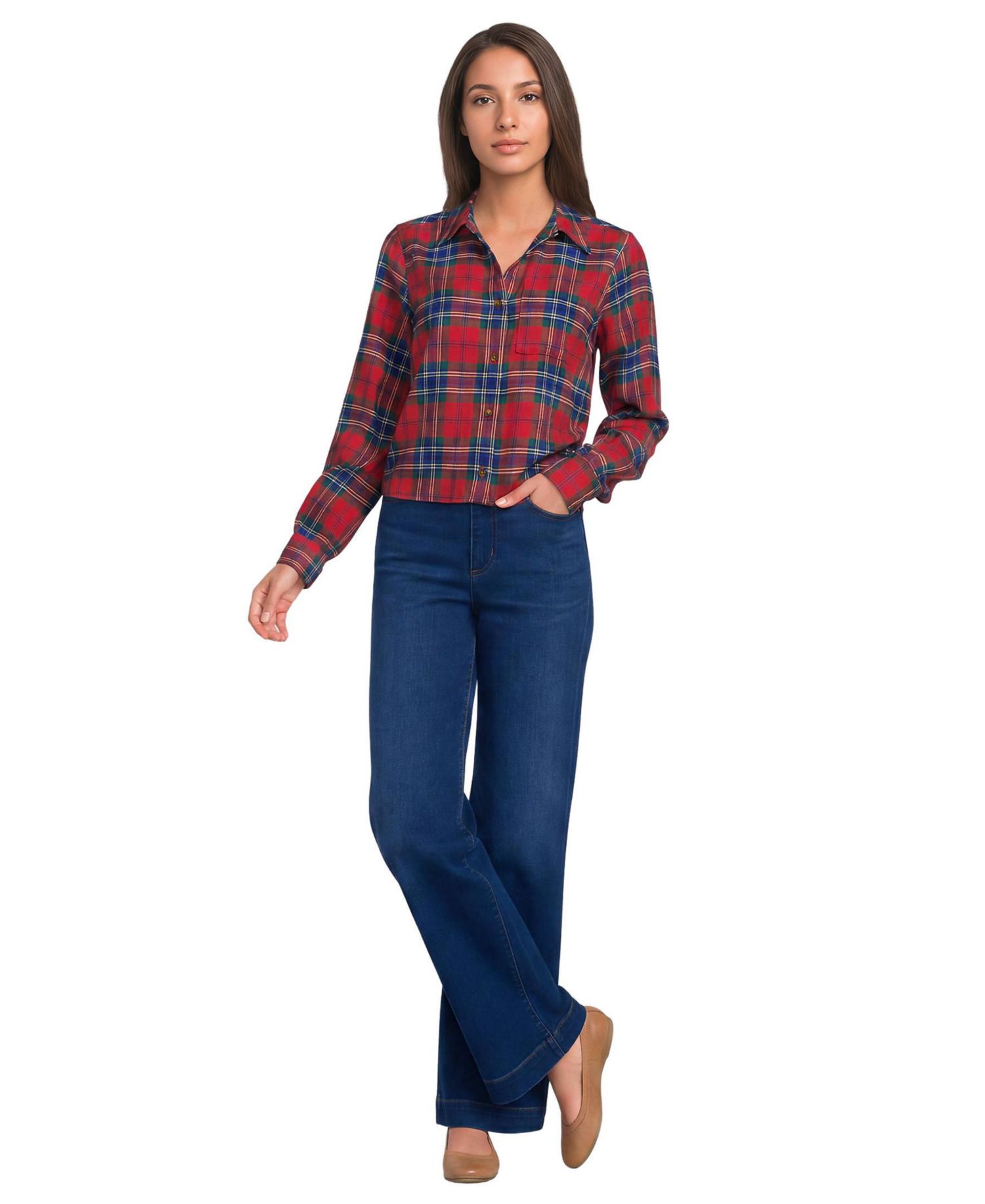 Women's Cropped Flannel Shirt