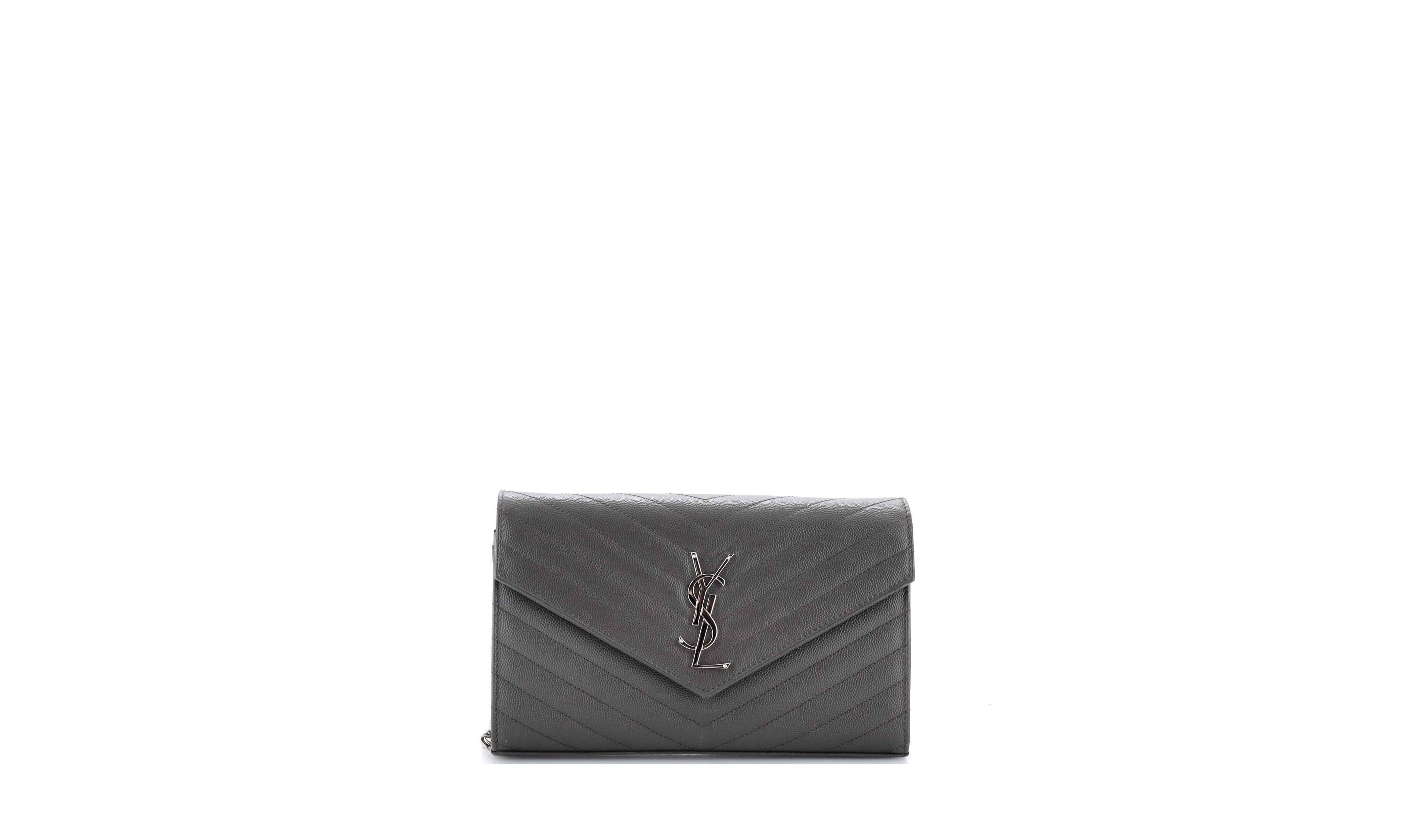Pre-Owned Saint Laurent Classic Monogram Matelasse-Chevron Crossbody Wallet on Chain
