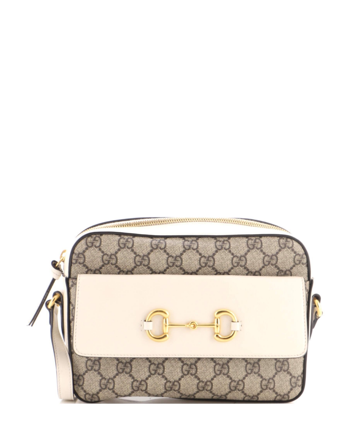 Pre-Owned Gucci Small Horsebit 1955 Flap Pocket Camera Bag Gg Coated Canvas and Leather - Natural